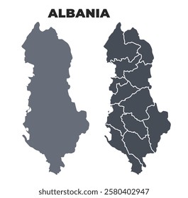 Albania grey political map simple flat illustration set