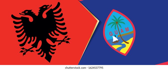 Albania and Guam flags, two vector flags symbol of relationship or confrontation.
