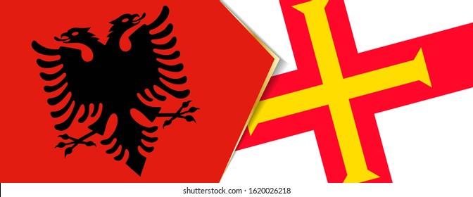 Albania and Guernsey flags, two vector flags symbol of relationship or confrontation.
