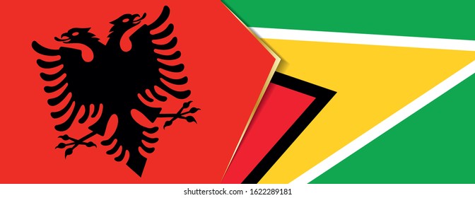 Albania and Guyana flags, two vector flags symbol of relationship or confrontation.