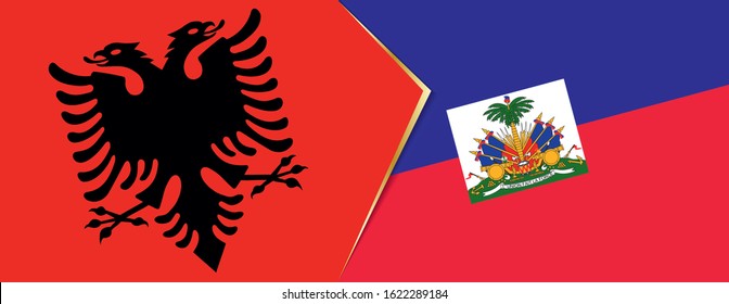 Albania and Haiti flags, two vector flags symbol of relationship or confrontation.