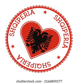 Albania heart badge. Vector logo of Albania with the name of the country in the Albanian language. Artistic vector illustration.