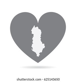 Albania heart. Heart shape icon with white map