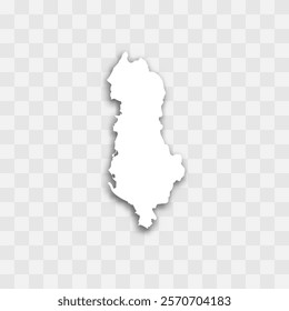 Albania high detailed vector representation of country silhouette. White color on transparent background with dropped shadow. For educational, decorative, or informational use.