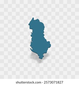 Albania high detailed vector representation of country silhouette. 3D map on transparent background with dropped shadow. For educational, decorative, or informational use.