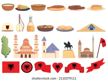 Albania icons set cartoon vector. Are map. Europe country