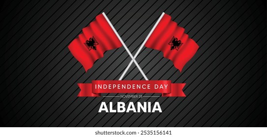 Dia da Independência da Albânia 28 de novembro agitando cartaz vetor bandeira