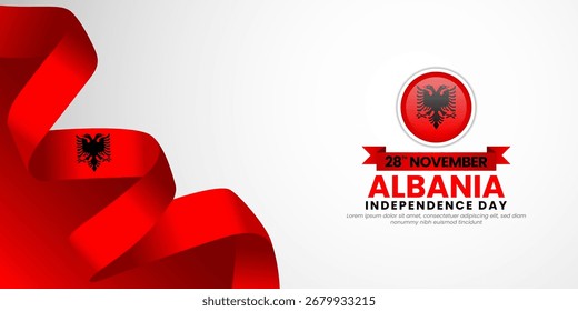 Albânia dia da independência banner fundo 28 novembro elemento de design com bandeira de fita acenando