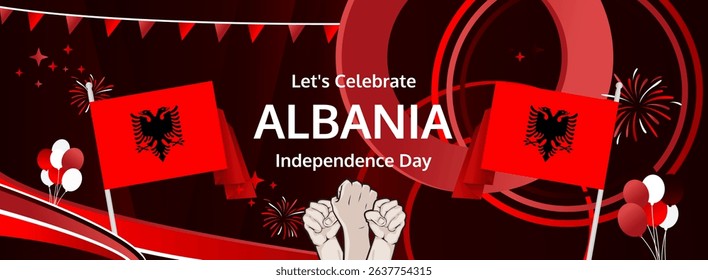 Albania Independence Day modern greeting banner. 28 November Happy National Day. Festive horizontal background with flag colors, great for carnival poster, tourism campaign, holidays flash sale