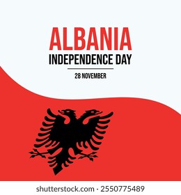 Ilustración vectorial de carteles del Día de la Independencia de Albania. Símbolo abstracto albanés ondeando bandera. Vector de marco de bandera de Albania. Plantilla para el fondo, Anuncio, tarjeta. 28 de noviembre. Día importante