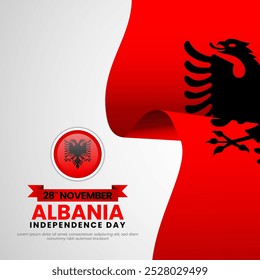 Albania independence day square banner, greeting card Background for social media post with waving flag