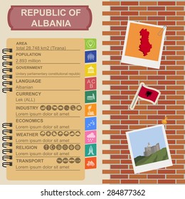 Albania  infographics, statistical data, sights. Vector illustration