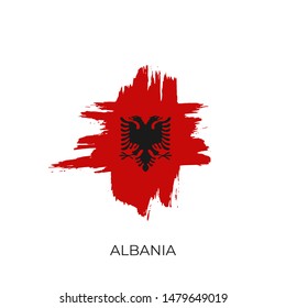 Albania ink brush cross calligraphy grunge flag. Nation product rubber stamp icon isolated on white background with text. Vector illustration