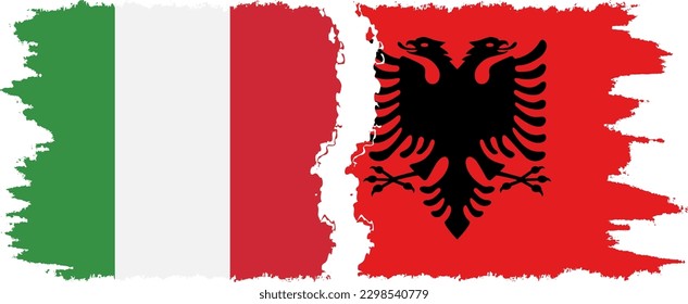 Verbindung zwischen Albanien und Italien mit Grunge-Flaggen, Vektorgrafik