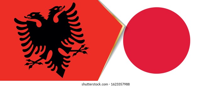 Albania and Japan flags, two vector flags symbol of relationship or confrontation.