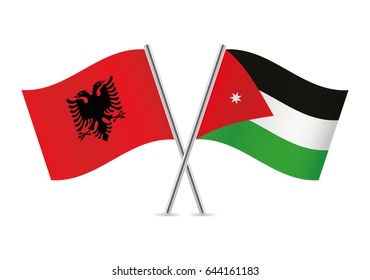 Albania and Jordan flags. Vector illustration.