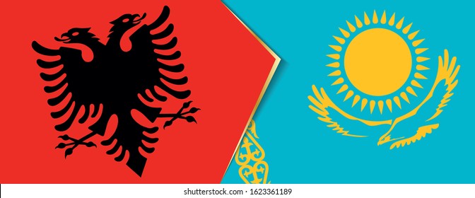Albania and Kazakhstan flags, two vector flags symbol of relationship or confrontation.