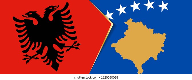 Albania and Kosovo flags, two vector flags symbol of relationship or confrontation.