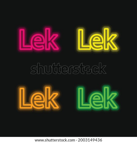 Albania Lek Currency Symbol four color glowing neon vector icon