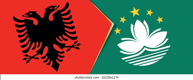 Albania and Macau flags, two vector flags symbol of relationship or confrontation.