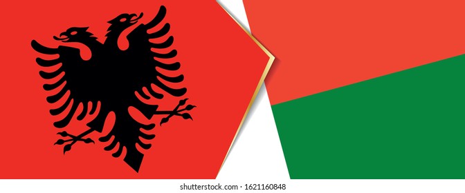 Albania and Madagascar flags, two vector flags symbol of relationship or confrontation.