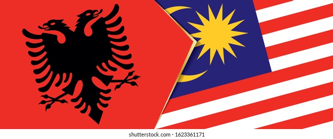 Albania and Malaysia flags, two vector flags symbol of relationship or confrontation.