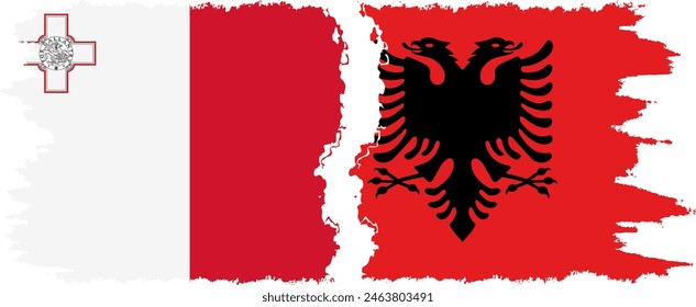 Albania and Malta grunge flags connection, vector