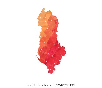 Albania Map - Abstract geometric rumpled triangular low poly style gradient graphic on white background , line dots polygonal design for your . Vector illustration eps 10.