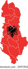 ALBANIEN KARTE VON ALBANIEN 
VERWALTUNGSABTEILUNGEN MIT FLAGGE