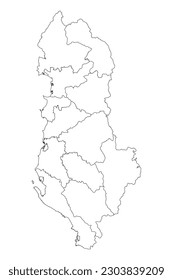 Albania map with administrative subdivisions. Vector illustration.