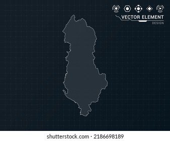 Albania map of black digital frame HUD, GUI, UI interface technology radar vector.