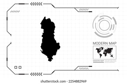 Albania map of black digital frame HUD, GUI, UI interface technology radar vector.