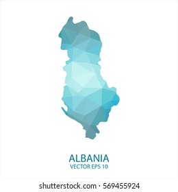 Albania map - blue geometric rumpled triangular low poly style gradient graphic background , polygonal design for your . Vector illustration eps 10.