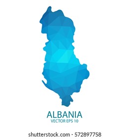 Albania map - blue geometric rumpled triangular low poly style gradient graphic background , polygonal design for your . Vector illustration eps 10.