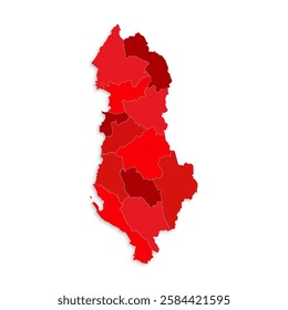 Albania map with border highlighted regions, states, isolated on white background. Template map of Albania. Detailed vector illustration.