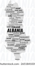 Albania Map with City Names – Typographic Word Art Vector