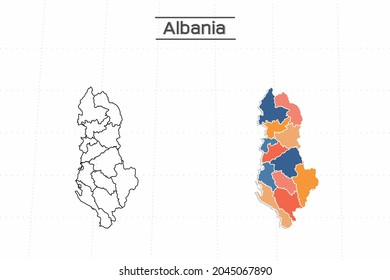 Albania map city vector divided by colorful outline simplicity style. Have 2 versions, black thin line version and colorful version. Both map were on the white background.