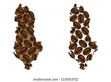 Albania -  map of coffee bean, Republic of Albania map made of coffee beans,
