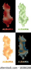 Albania map. Collection of maps of Albania in dotted style. Borders of the country filled with rectangles for your design. Vector illustration.