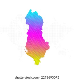 Albania map in colorful halftone gradients. Future geometric patterns of lines abstract on white background. Vector Illustration Eps10.