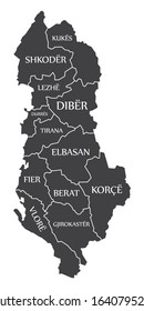 Albania map with counties and labels black