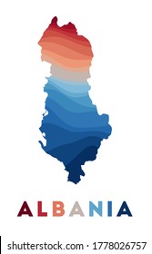 Albania map. Map of the country with beautiful geometric waves in red blue colors. Vivid Albania shape. Vector illustration.