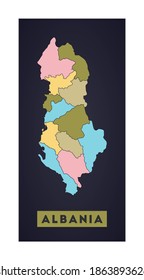 Albania map. Country poster with regions. Shape of Albania with country name. Captivating vector illustration.