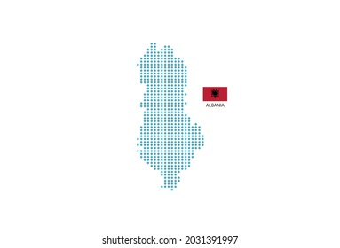 Albanien Karte Design blauer Kreis, weißer Hintergrund mit albanischer Flagge.