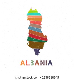 Albania map design. Shape of the country with beautiful geometric waves and grunge texture. Captivating vector illustration.