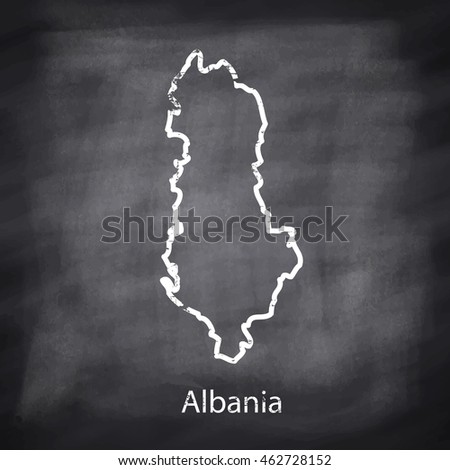 Albania map drawn with chalk on blackboard background