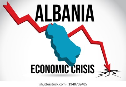 Albania Map Financial Crisis Economic Collapse Market Crash Global Meltdown Vector Illustration.