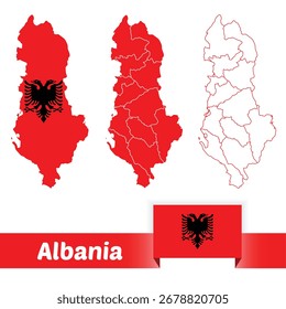 Mapa de Albania con ilustración de la bandera