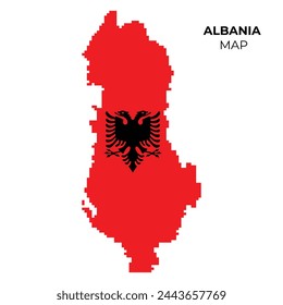 Albanien Karte mit Flagge im Inneren. Kreative Vektor-Illustration isoliert auf weißem Hintergrund.