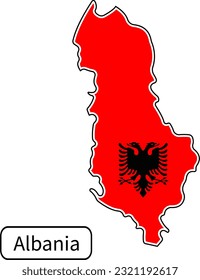 Albania map with flag inside. Vector illustration isolated on white background.